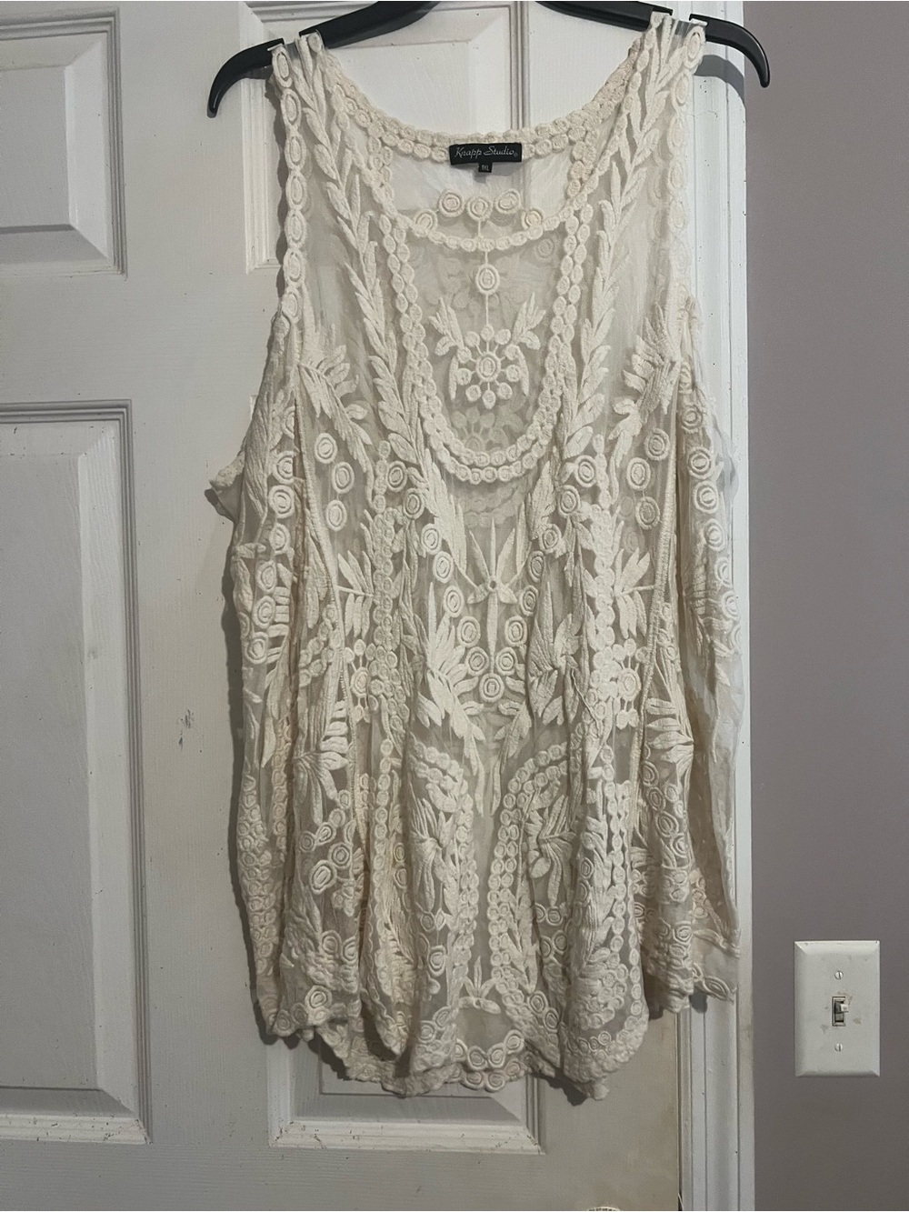 Cream Lace Overlay Women's Tank Top